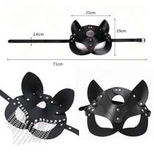 1pc Cool Dark Rivet PU Leather Fox Mask, Punk Metal Chain Tassel Animal Ear Decor Mask, Unisex Halloween Costume Party Cosplay Accessory - Multicolor - View 9