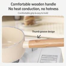 Mesuca Cooking Milk Pot Officially Licensed Disney Cartoon Print Cream Color Ceramic Non-stick Coating Wooden Handle No Fluorine Small Soup Pot 1 Piece - 杏色 - 查看 6