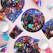 Hero Themed Disposable Party Tableware, Paper Plates Cups Napkins Kit, Indoor Table Arrangement Decor For Xmas New Year Thanksgiving Halloween Festive Gathering - Multicolor - View 9
