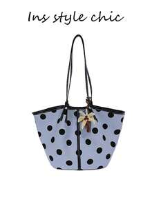 Polka Dot All-Over Print, Large Capacity Storage, Magnetic Closure Design, Casual Tote Bag, Suitable For Students, Daily Commute, Outings, Dates, And Short Trips - Blue - View 1