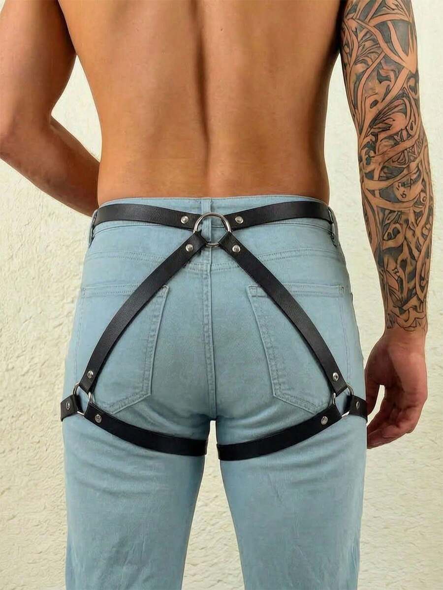 1pc Faux Leather Harness Belt,Unisex Thigh Strap,Gothic Punk Festival Rave Performance Accessory - Black - View 1