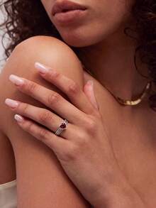1 pieza Anillo de corazón con remache de plata de ley S925, anillo eterno, regalo de joyería delicada, accesorio diario, regalo de compromiso/boda - Estilo 6 - Ver 3