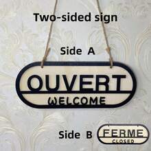 Reversible Wooden Business Sign: Open Welcome / Closed Ferme, Double Sided Door Hanging Plaque For Store Cafe - 1PC - View 5
