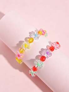 2pcs/Set Kids Cute Flower Charm Beaded Bracelet Set, Suitable For Daily Wear, Holiday Party Accessories - Multicolor - View 10