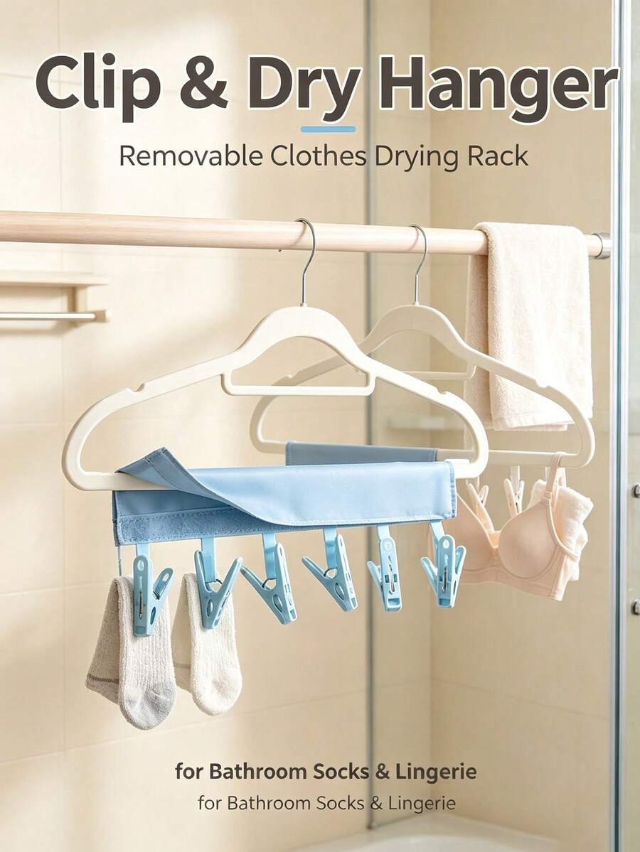Portable Foldable Clothes Hanger With Clips, Detachable Sock Drying Rack, Multi-Function Travel Laundry Organizer - Multicolor - View 1