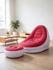 1 Set Flocked Inflatable Lounge Chair With Footstool, Portable Inflatable Sofa Chair, Suitable For Living Room, Bedroom, Dorm, Gaming And Relaxation - Multicolor - View 19