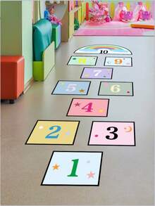 1 Set Of Hopscotch Tiles, Puzzle Game Stickers, To Improve Hand-Eye Coordination. Suitable For Indoor Play. - Multicolor - View 2