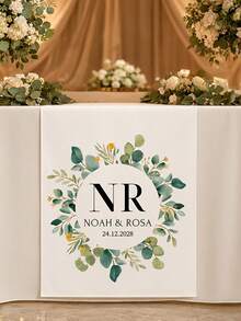 1pc Custom Printed Table Runner For Anniversary, Bespoke Name And Date Runner, Personalized Bridal Shower Decor, Engagement Gift - Multicolor - View 3