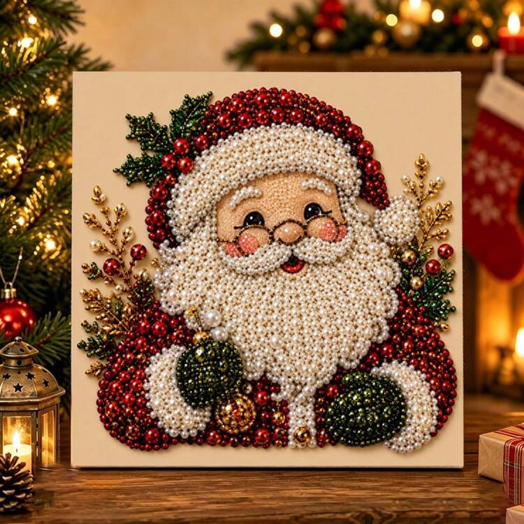 1pc 20cm Christmas Beaded Art Set, DIY Holiday Craft Kit With Santa Claus, Christmas Tree And Reindeer Patterns, Christmas Home Decor Gift - View 3