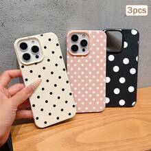3pcs Black Polka Dot UV Printed Pattern Design Leather Texture Phone Case - Multicolor - View 2