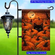 2D Flat, 1pc, Pumpkin Black Cat Full Moon Night, Floral Pattern Spring/Summer Garden Sign, Perfect For Home Yard Celebration Events, Create A Warm Atmosphere, For Outdoor/Outdoor Hanging Decoration, Flag Pole Not Included, Single-Sided Printing - A - View 7
