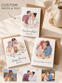 1 st anpassat fotoalbum-grattis-kort för par, personligt fotokort med illustration, anpassningsbar text och datum, lämpligt som födelsedagskort för par, Alla hjärtans dag- och förlovningskort med kuvert - Multifärgad - Visa 2