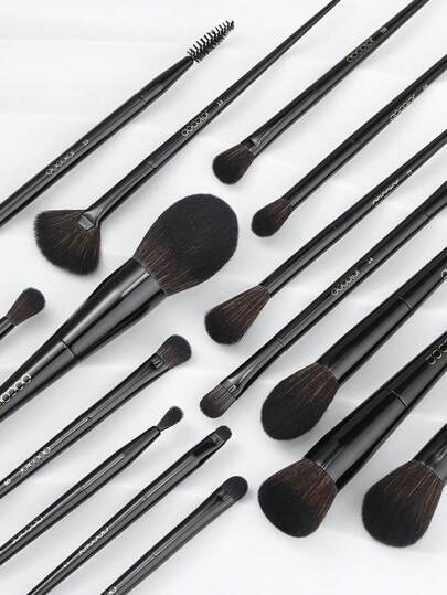 docolor 15-Piece Professional Makeup Brush Set - Full Face Cosmetics Brushes Kit For Foundation, Blending, Contour, Eyeshadow, Powder - Soft Synthetic Bristles - Luxury Black Makeup Brush Collection