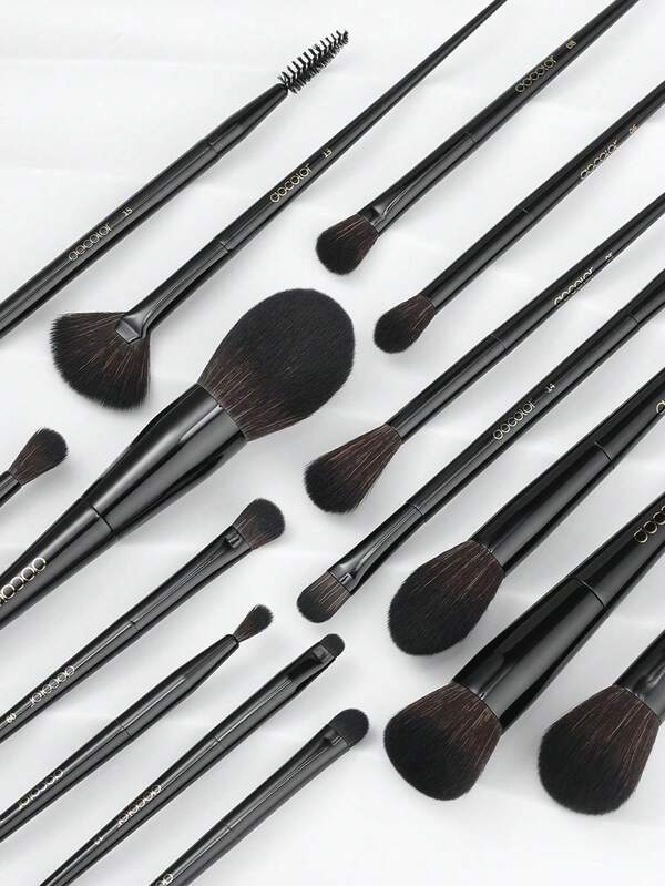 docolor 15-Piece Professional Makeup Brush Set - Full Face Cosmetics Brushes Kit For Foundation, Blending, Contour, Eyeshadow, Powder - Soft Synthetic Bristles - Luxury Black Makeup Brush Collection