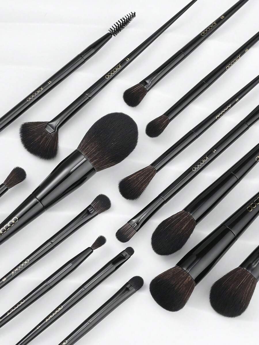 docolor 15-Piece Professional Makeup Brush Set - Full Face Cosmetics Brushes Kit For Foundation, Blending, Contour, Eyeshadow, Powder - Soft Synthetic Bristles - Luxury Black Makeup Brush Collection - Black - View 1
