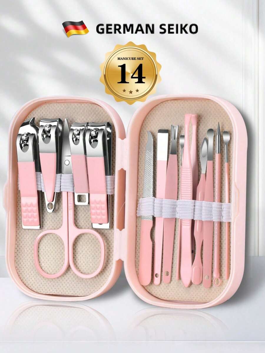 Set de 8 piezas de cortaúñas en colores rosa/azul/verde, kit de herramientas de manicura, set de tijeras para uñas, set de cuidado de la belleza - Rosa Pálido - Ver 1