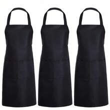 1pc, 3pcs, 6pcs, 12pcs Unisex Black Aprons, Machine Washable - Black - View 6