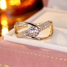 1pc Minimalist Line Geometric Cross Design Cubic Zirconia Women's Ring - Multicolor - View 10