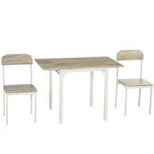 3-Piece Dining Set With 2 Chairs And 1 Table, Foldable Tabletop 120 X 60 X 75 Cm, Steel MDF Natural White, Ideal For Kitchen & Dining Room - Natural Color - View 1