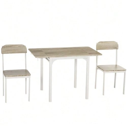 3-Piece Dining Set With 2 Chairs And 1 Table, Foldable Tabletop 120 X 60 X 75 Cm, Steel MDF Natural White, Ideal For Kitchen & Dining Room - Natural Color - View 1