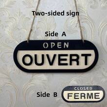 Reversible Wooden Business Sign: Open Welcome / Closed Ferme, Double Sided Door Hanging Plaque For Store Cafe - 1PC - View 6