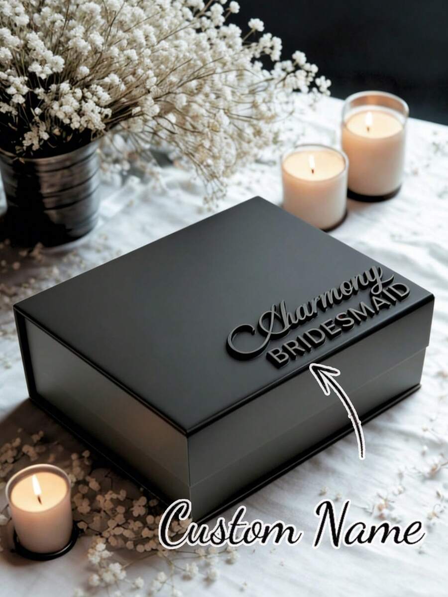 Personalized Gift Box With Lid, Magnetic Decorative Box Customizable With Name - Ribbon Closure - Sturdy Cardboard Gift Box, Suitable For Bridesmaids, Groomsmen And Wedding Party - Bridesmaid Gift Box, Magnetic Lid Storage Box, Suitable For Wedding Celebration - Multicolor - View 1