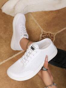 Women's Wide Toe Box Athletic Shoes With Front Lace-Up Hollow Breathable Mesh, Suitable For Outdoor, Casual, Sports, Commuting, Versatile - White - View 8