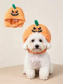 Sombrero de Halloween para mascotas con forma de calabaza, ajustable, 3D, lindo, cálido, gorro de disfraz festivo - Naranja - Ver 2
