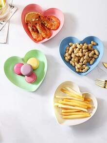 Heart-Shaped Plate And Base, Plastic Material, Suitable For Snacks And Breakfast, Kitchen Essential Accessory, Reusable For Kitchen Use - Multicolor - View 8