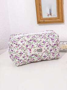 1PC Vintage Floral Pattern Pencil Case, Quilted Storage Bag, Portable Stationery Bag For Students, Back-To-School Essential Study Supplies - Multicolor - View 16