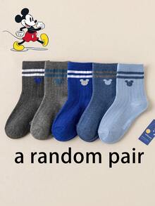 1/5/10 Pairs Disney Kids Mid-Calf Socks, Vintage Minimalist Solid Color Mickey Mouse Winter Christmas Gift - Multicolor - View 13