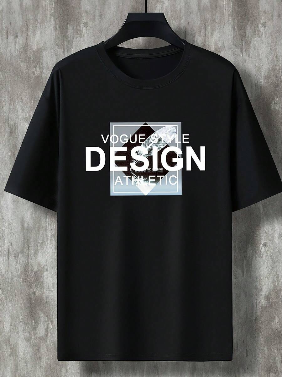 T-shirt Oversize a Maniche Corte da Uomo e Ragazzo - Top Casual Estivo con Collo Tondo e Stampa Logo del Brand, Traspirante per Primavera/Estate/Autunno - nero - Visualizzare 1