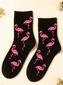 1/5 Paar Flamingo Muster Crew Socken - Verschiedenfarbig - Übersicht 2