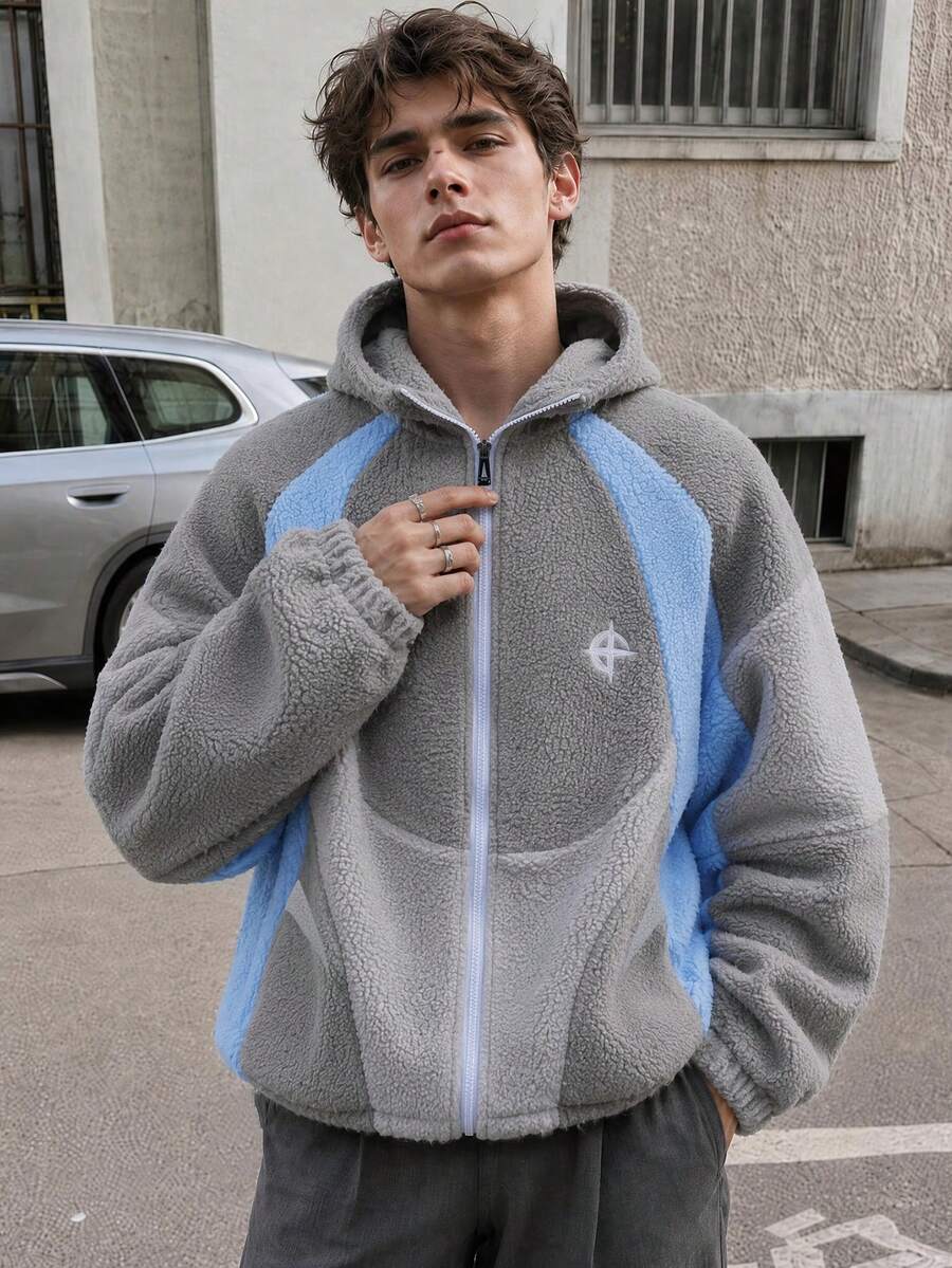 Men's Colorblock Patchwork Casual Zip-Up Hooded Jacket - Multicolor - View 1