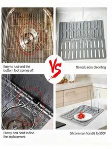 3/1pc Foldable Split Silicone Sink Mat, Hollow Layout Design With Built-In Drainage Channels To Quickly Guide Water Into The Sink. Raised Textured Surface Provides Stable Anti-Slip Effect And Heat-Resistant Properties, Suitable For Insulation And Heat Protection. Can Be Used As Sink Liner, Dish Drying Rack, Table Mat, Suitable For Various Kitchen Scenarios. Ideal Gift For Home Enthusiasts, Available In Gray, Black, Red And Other Color Options To Match Different Cabinet Decor Styles. - Multicolor - View 5