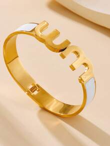 RAYQUEEN 1pc Double M Letter Design Fashionable High-End Bracelet For Women, Suitable For Daily Wear - Gold - View 4