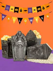 10/40/80Pcs Halloween Popcorn Boxes Set, Tombstone Castle Shape Snack Containers With Skull Graveyard Design, Disposable Treat Boxes For Halloween Party Decorations, Movie Night Candy Popcorn Packaging Supplies - View 3
