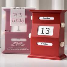 Vintage Style Perpetual Calendar, Permanent Desktop Calendar, 2 Colors Available, Displays Month, Date And Day Of The Week. Rotatable High-End Business Desktop Calendar Ornament, ABS Material - Multicolor - View 8