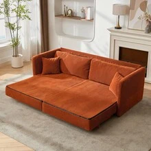 Sofá de Tela Moderno y Minimalista con Función Convertible Multifuncional - Cómodo Sofá Cama para Salas de Estar, Oficinas y Estudios, Sofá Doble Plegable para Apartamentos Pequeños - Naranja + Tapizado + Tapizado + 2 asientos - Ver 6