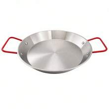 26cm Red Stainless Steel Round Paella Pan, Seafood Serving Dish With Red Handles - View 4