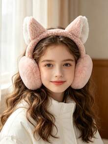 1pc Children's Autumn/Winter Ear Muffs, Cute Solid Color Cat Ear Warm Ear Muffs, Unisex Foldable Ear Muffs, Essential Windproof And Cold-Resistant Warmth Gear For Autumn/Winter - Multicolor - View 1
