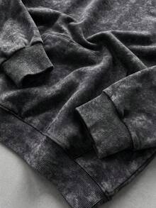 Vintage Washed Distressed Hoodie & Jogger Sweatpants 2 Pieces Set For Men, Casual Daily Wear - Black - View 5