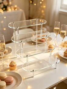 1 pieza Soporte de exhibición acrílico multicapa extendido de 30cm/11.8in, estante de exhibición trapezoidal de 3 niveles, estante de almacenamiento y exhibición para el hogar, adecuado para joyas, cosméticos, estante de almacenamiento y exhibición multicapa transparente, soporte para pasteles, estante para perfumes, forma ovalada - A - Ver 2