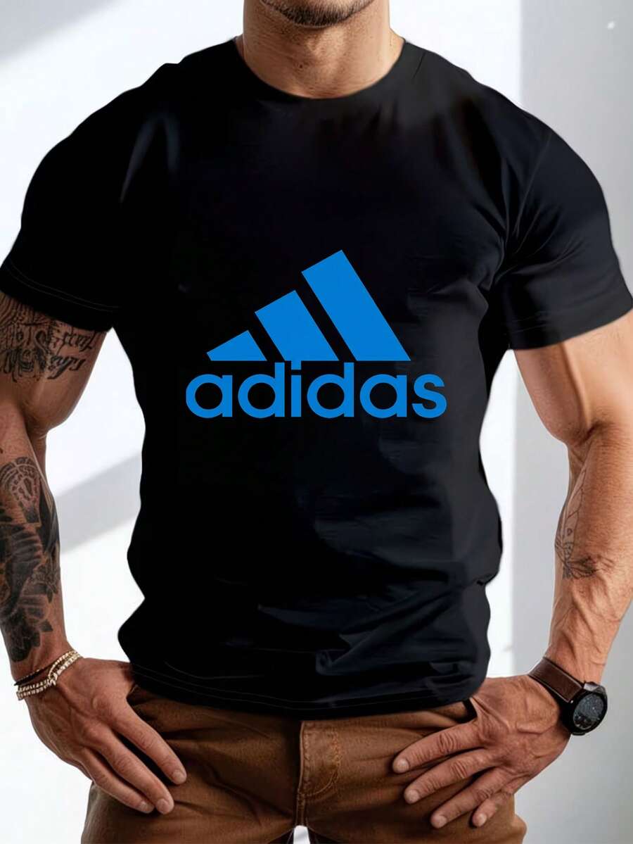 Men's Pure Cotton Short-Sleeved T-Shirt Casual Regular Fit Breathable Summer Basic Top Daily Wear Comfortable Soft Fabric - 黑色 - 查看 1