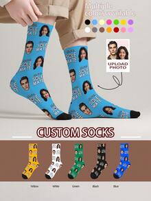 1 Pair Customizable Men's Mid-Calf Socks With Personalized Face Pattern, Print Any Face On Socks, Personalized Photo Socks, Fun Custom Image Mid-Calf Socks, Suitable For Valentine's Day, Birthday, Gift, Halloween And Other Occasions, Personalized Customization - Multicolor - View 12