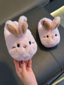 1 Pair Unisex Plush Slippers, Rabbit Ear Design, Fuzzy Lining, Non-Slip Soft Rubber Sole, Suitable For Toddlers And Children Indoor Warm Home Slippers - Pink - View 5