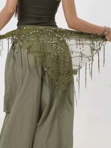 1pc Multicolor Summer Beach New Jazz Dance Hip Hop Waist Chain Hip Scarf Accessory, Sequin Triangle Scarf Tassel Waist Belt, Versatile Waist Scarf - Multicolor - View 9