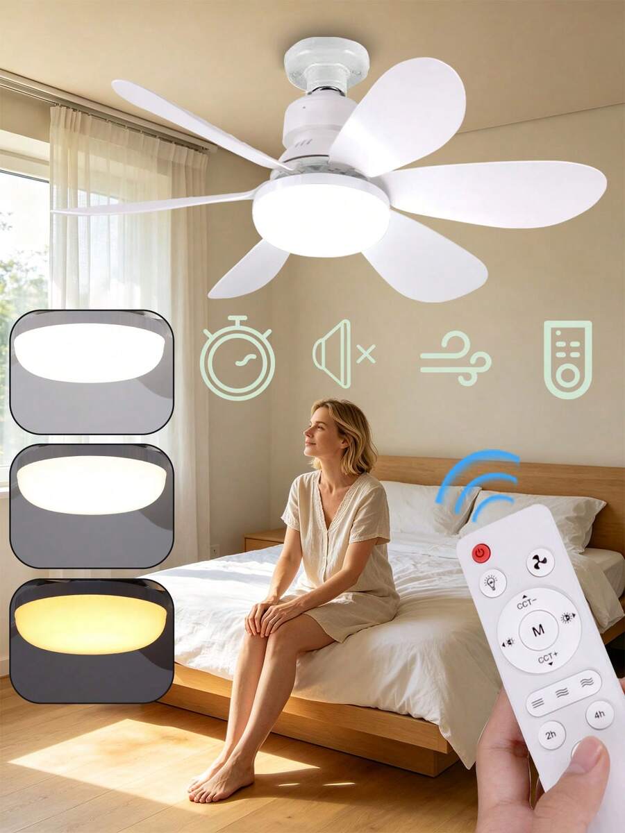 易安裝智慧風扇燈附遙控器－3種可調模式與風速，85-265V，E27燈座，適合臥室、浴室、廚房、客廳