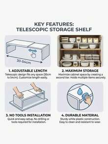1 Piece Expandable Kitchen Storage Rack - Adjustable Design, Plastic Material, Space Saving Storage Rack, Suitable For Cabinets, Countertops, Food Warehouses - Cabinet Storage Rack, Ideal For Small Kitchens, No Assembly Required, Easy To Clean - Multicolor - View 6