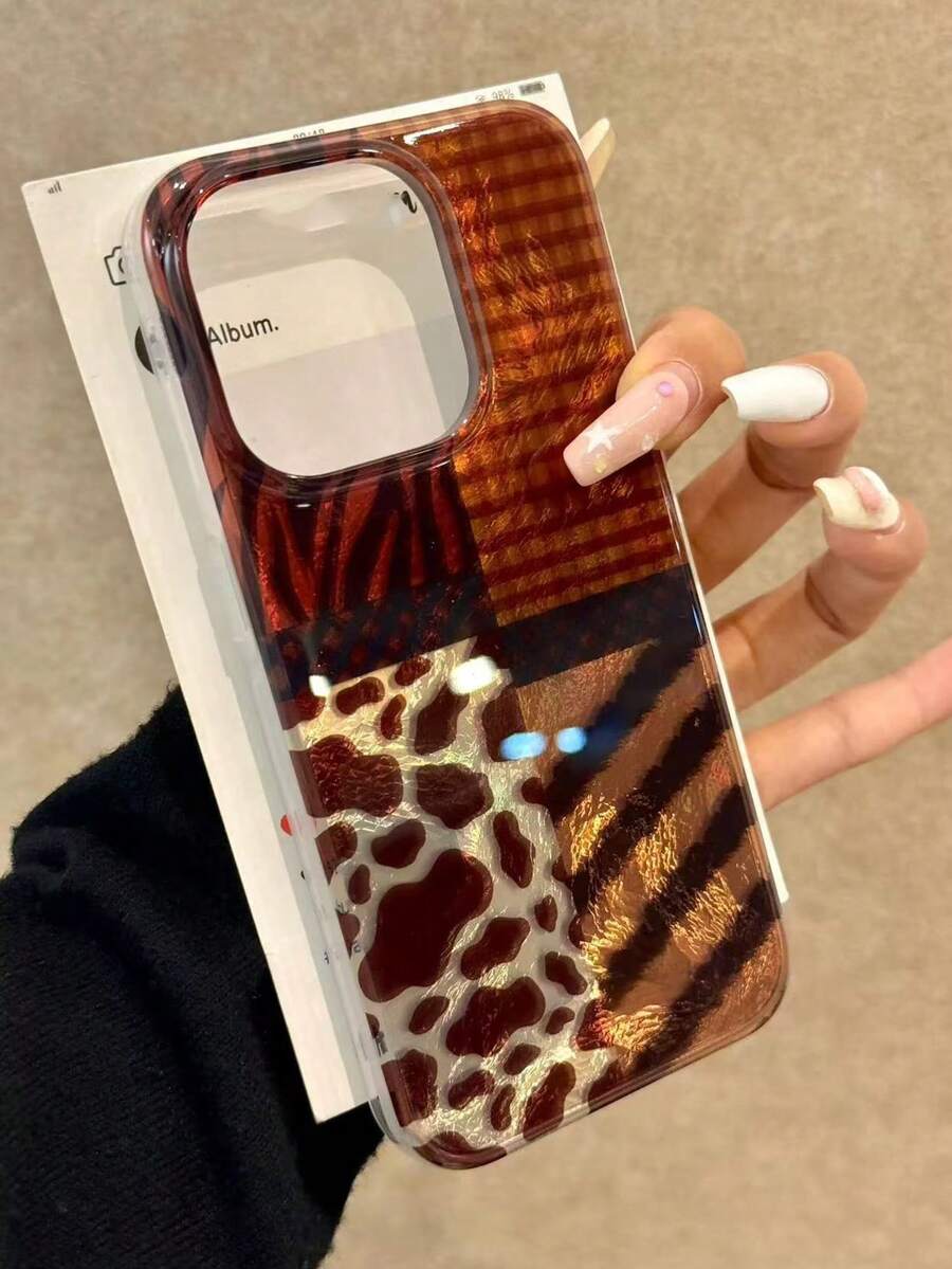 Ốp lưng điện thoại phong cách vintage tương thích với iPhone 17/16 Pro Max, Apple 14 Pro, 15, 14, 13 Pro Max, họa tiết patchwork da báo, thời trang tối giản, vỏ bảo vệ chống sốc cao cấp bao phủ toàn diện - Nhiều màu - Xem 1